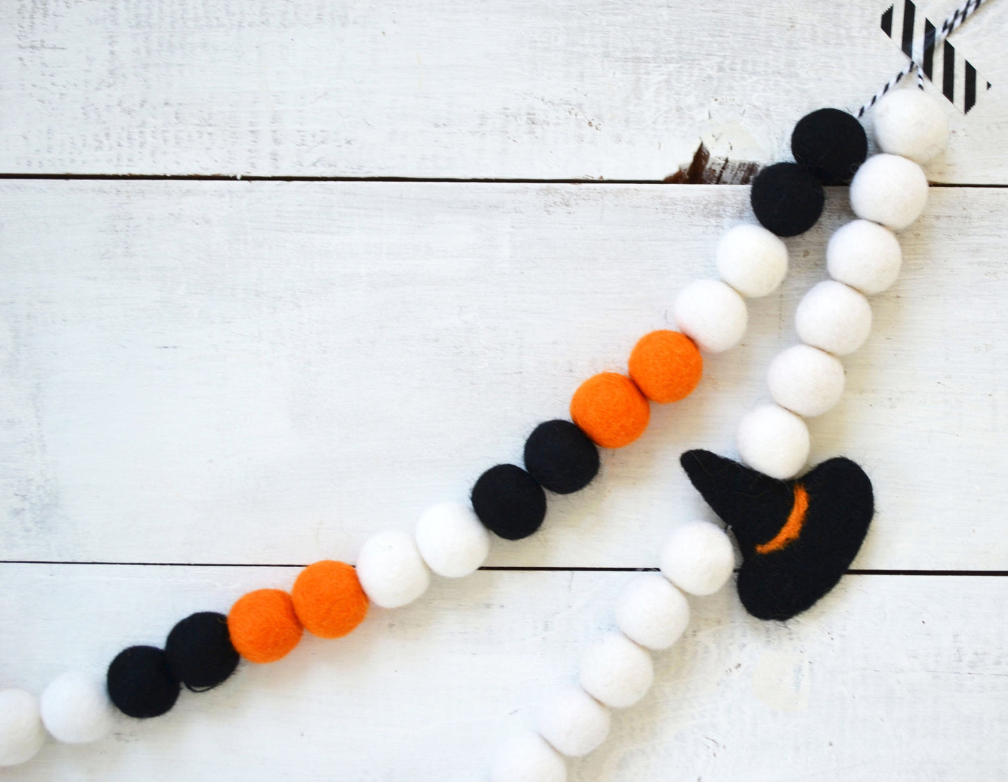Halloween Felt Ball Garland - Choice of Orange, Black & White Ombre Felt Ball Garland or Hat, Cat & Bat Garland