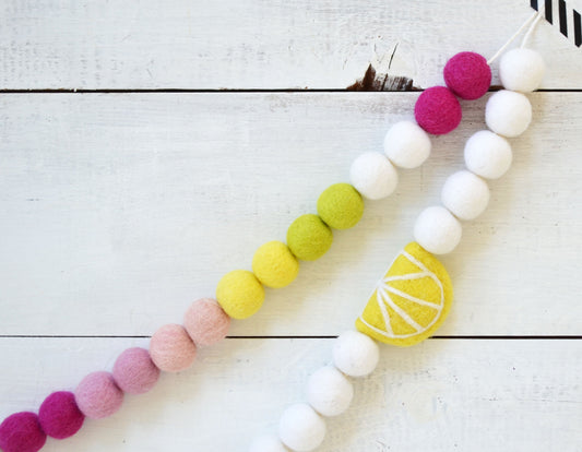 Felt Ball Garland - Choice of Pink, Green, Yellow & White Ombre Felt Ball Garland or Lemon Garland