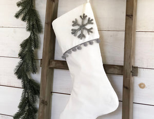 Personalized Christmas Stocking – Luxury Velvet Stocking with Gray Pom Pom Trim