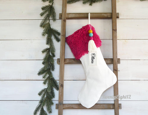 Personalized Christmas Stocking- Fur Christmas Stocking, Girls Stocking, Stocking for Baby, Magenta Fur Velvet Christmas Stocking, Stockings