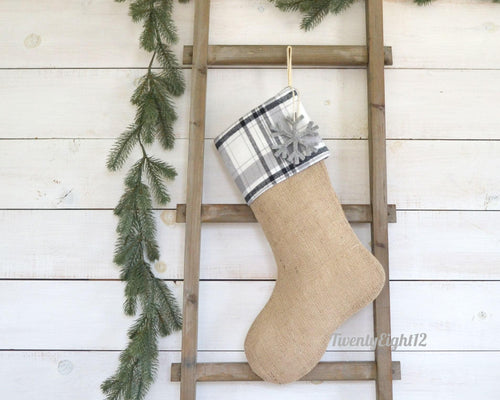 Plaid Burlap Stocking | Cozy Flannel and Burlap Christmas Stocking |  Stockings for Family | Woodland Christmas Decor | Boys Stocking