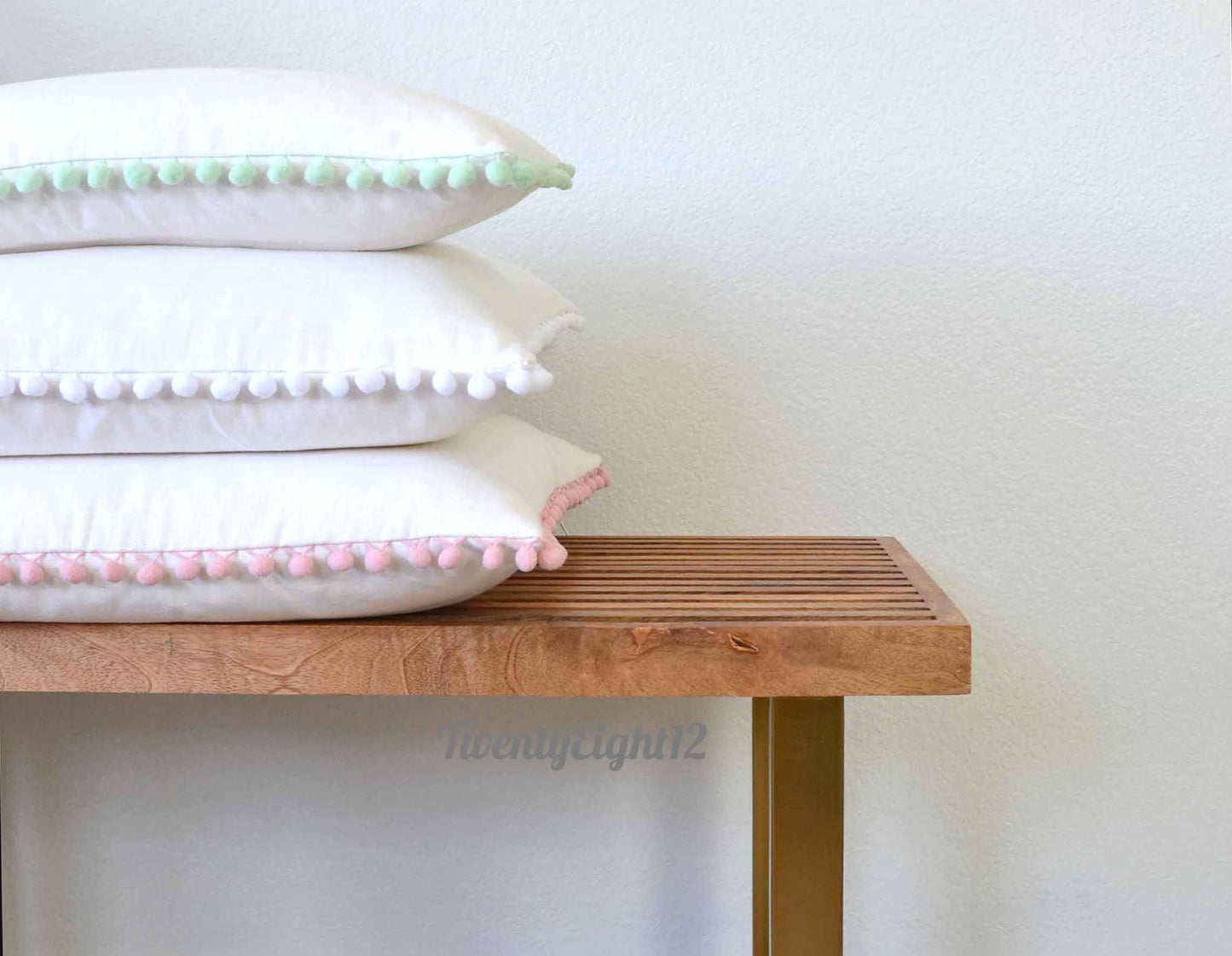 Light Gray Pom Pom Pillow Cover -  12" x 20" - Decorative Pillow, Throw Pillow, Pom Pillow Cover, Gray Pillow, Nursery Decor, Kids Pillows