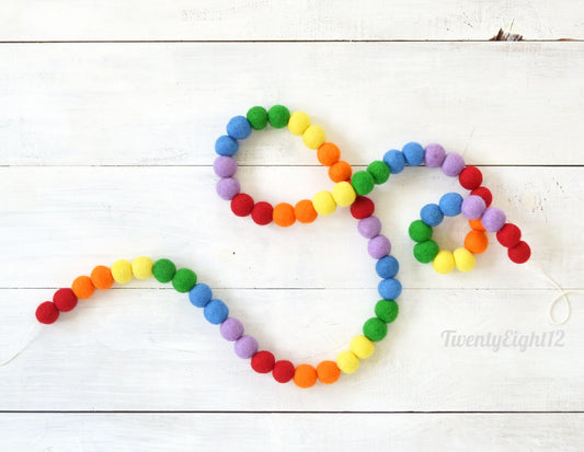 Felt Ball Garland -  Rainbow Ombre