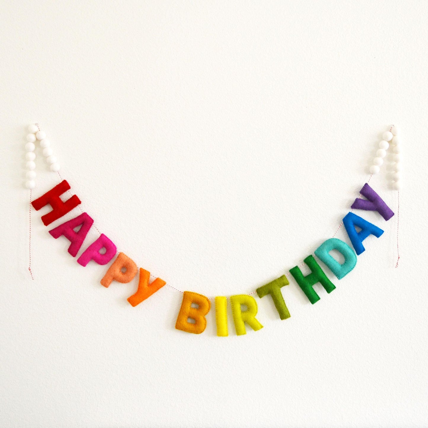 Happy Birthday Rainbow Felt Banner, Party Hat Felt Garland, Ombre Rainbow Felt Ball Garland Decoration, Paper Pinwheel Fans