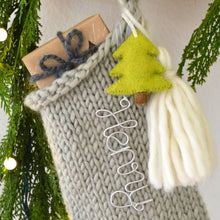Hand Knit Chunky Wool Christmas Stocking with Wool Tassel & Felt Tree | Tan Knitted Chunky Christmas Stocking (Name Tag NOT included)