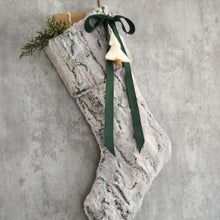 Gray Faux Fur Christmas Stocking with Velvet Bow and Felt Christmas Tree | Cozy Fur Stocking for Him | Family Christmas Stocking Heirloom
