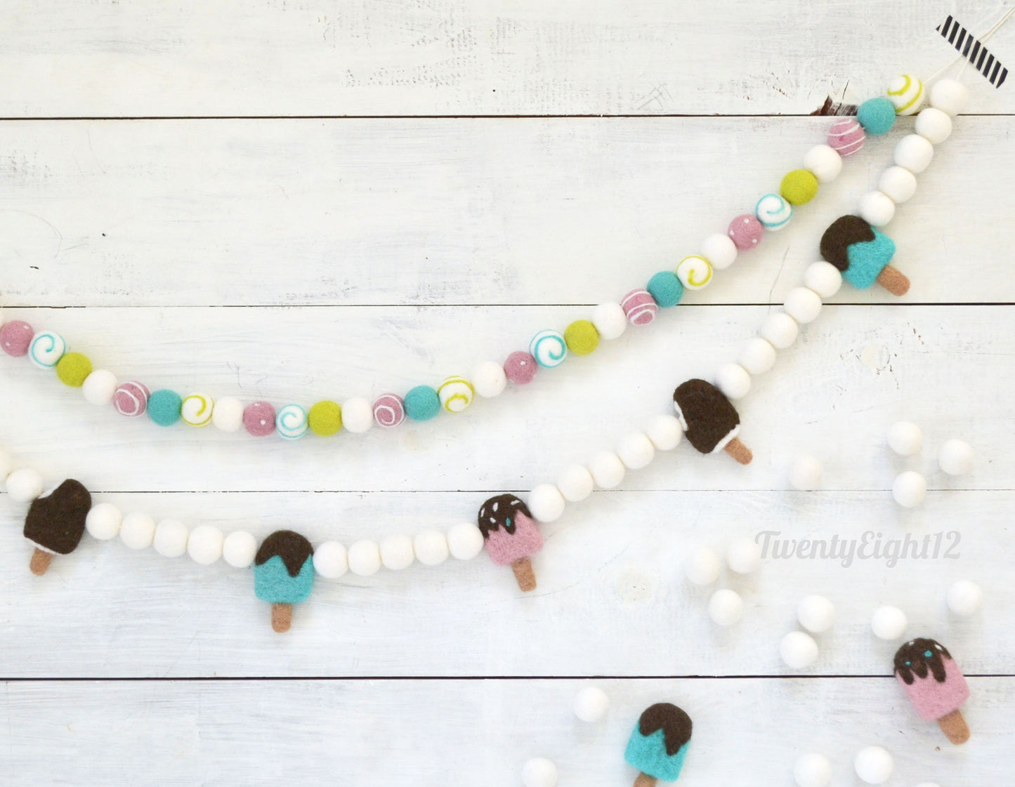 Felt Ball Garland - Choice of Colorful Felt Ball Garland  or Ice Cream Garland