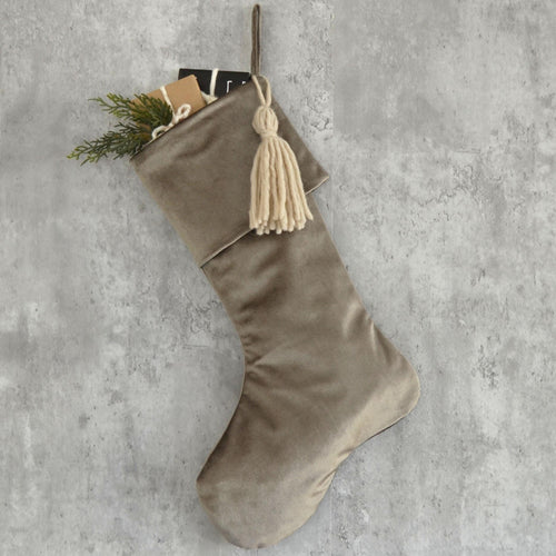 Rich Taupe Velvet Christmas Stocking | Rustic Holiday Decor | Earthly Tones Christmas Stocking | Masculine Boys Family Christmas Stocking