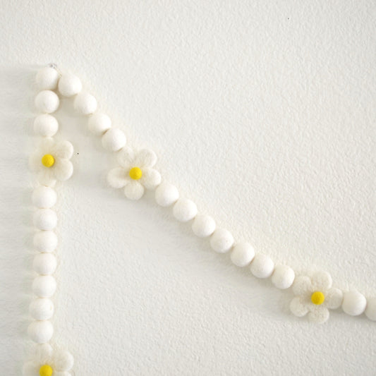 Felt Ball Garland - White Daisies