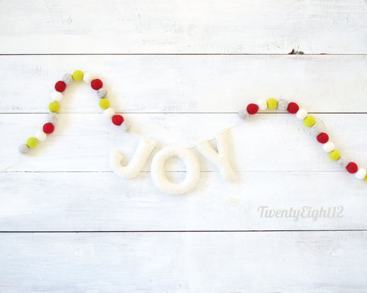 Christmas Banner - JOY Banner - Holiday Felt Ball Garland, Christmas Decor, Holiday Banner, Christmas Garland, Felt Ball Garland Banner