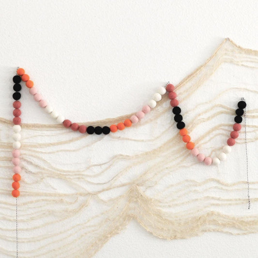 Halloween Felt Ball Garland - Lavender, Orange, White, Green & Black Ombre