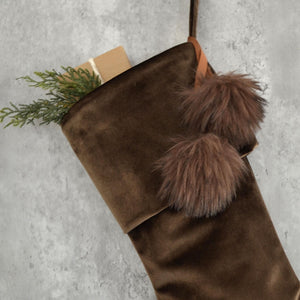 Brown Velvet Christmas Stocking | Rustic Holiday Decor | Modern Luxe Christmas Stocking | Masculine Christmas Stocking