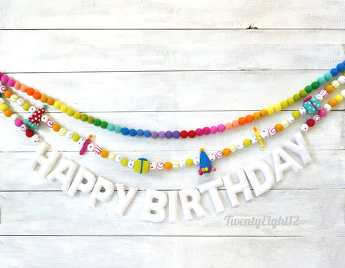 Felt Ball Garland - Birthday Garland, HAPPY BIRTHDAY garland, Party Garland, Birthday Decor, Party Decor, Happy Birthday Banner
