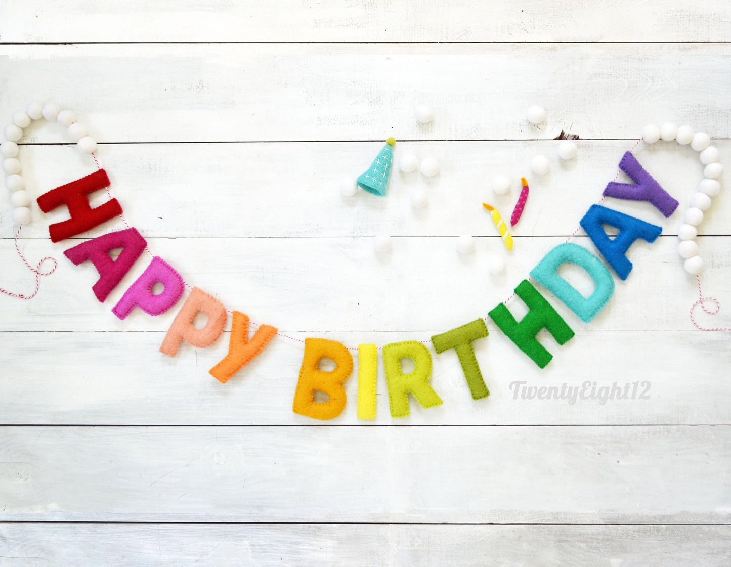 Happy Birthday Banner - Birthday Garland, HAPPY BIRTHDAY garland, Party Garland, Birthday Decor, Felt Ball Garland