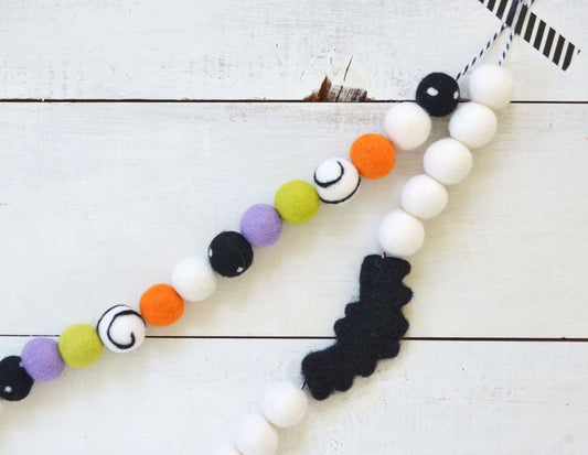 Halloween Felt Ball Garland - Choice of Colorful Felt Ball Garland or Bats Garland