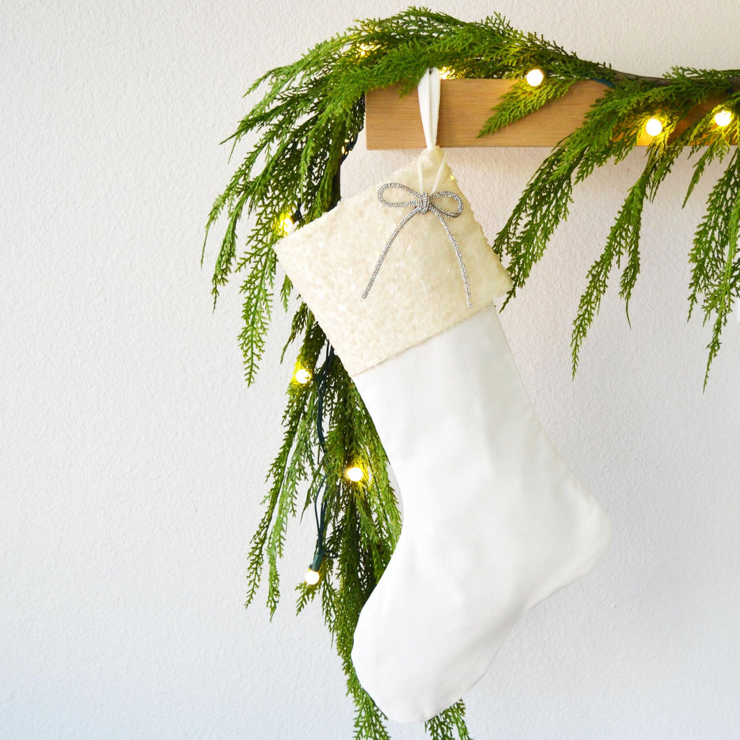 Personalized Velvet Christmas Stocking with Ivory Sequins