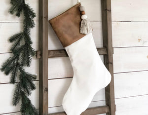 Faux Leather Christmas Stockings - Christmas Stocking,  Brown Faux Leather Stocking, Stocking, Rustic Stocking, Neutral Christmas Stocking