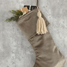 Rich Taupe Velvet Christmas Stocking | Rustic Holiday Decor | Earthly Tones Christmas Stocking | Masculine Boys Family Christmas Stocking