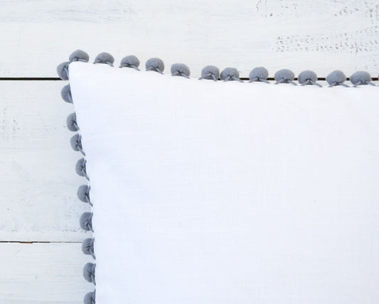 Light Gray Pom Pom Pillow Cover -  12" x 20" - Decorative Pillow, Throw Pillow, Pom Pillow Cover, Gray Pillow, Nursery Decor, Kids Pillows
