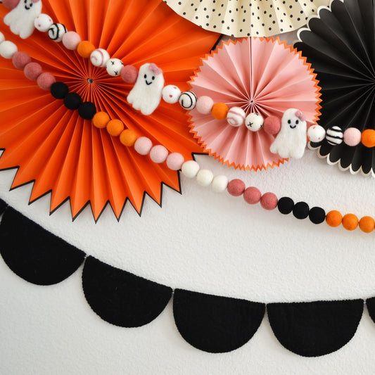 Halloween Garland | Halloween Felt Ball Garland | Ghost with Bow Felt Garland | Halloween Decoration | Halloween Banner | Halloween Decor