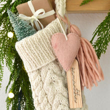 Cable Knit Stocking – Hand Knit Wool Christmas Stocking with Tassel & Felt Heart (Name tag NOT inlcuded)