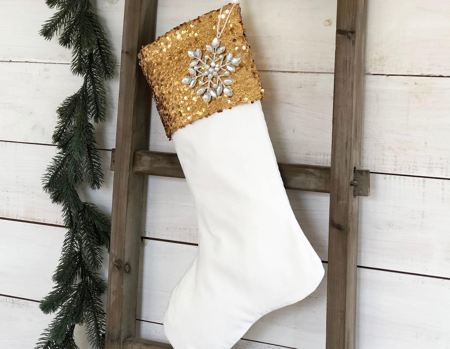 Personalized Christmas Stocking - Velvet and Gold Sequin Holiday Stocking
