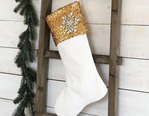 Personalized Christmas Stocking - Velvet and Gold Sequin Holiday Stocking