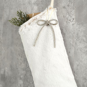 Snow White Faux Fur Christmas Stocking | Cozy Faux Fur Holiday Mantel Decor | Winter White Christmas Stocking | White Fur Stocking