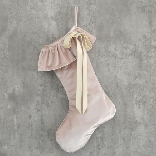 Blush Pink Velvet Christmas Stocking with Bow | Blush Holiday Decor | Boho Girls Christmas Stocking | Luxe Velvet Christmas Decor