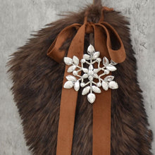 Chocolate Brown Faux Fur Christmas Stocking with Leaf Gem and Velvet Bow | Family Christmas Stockings | Moody Fur Stockings | Rustic Decor
