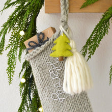 Hand Knit Chunky Wool Christmas Stocking with Wool Tassel & Felt Tree | Tan Knitted Chunky Christmas Stocking (Name Tag NOT included)