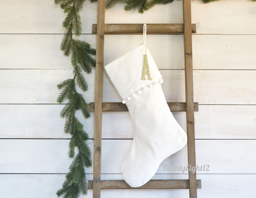 Personalized Christmas Stocking | Luxury Velvet Stockings with White Pom Pom Trim