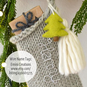 Gray Wool Cable Knit Christmas Stocking with Wool Tassel | Hand Knit Stocking |  (Name Tag NOT included)