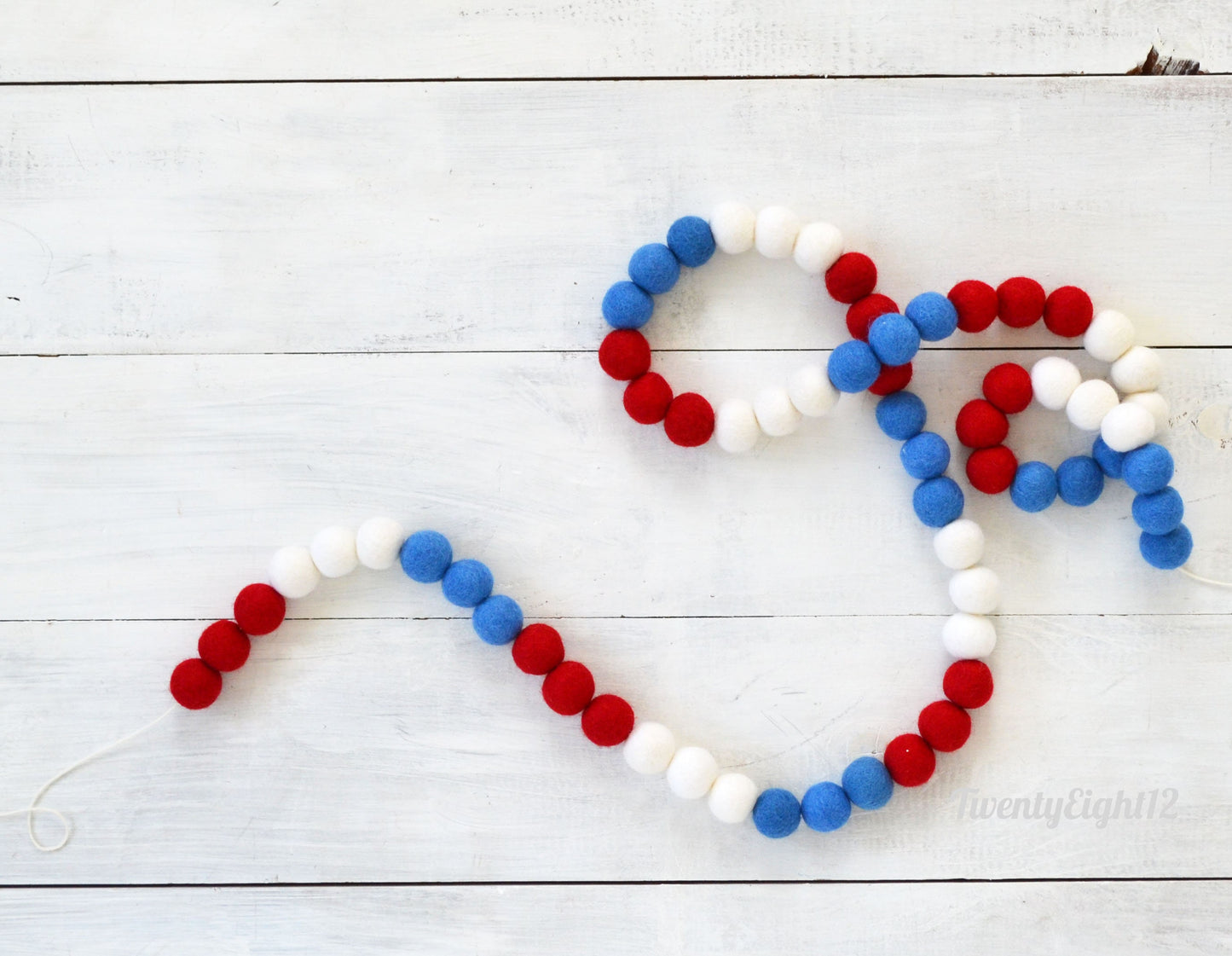 4th of July Felt Ball Garland - Red, White & Blue Ombre