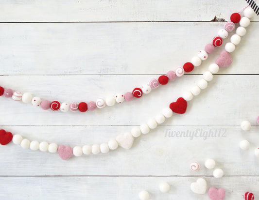 Valentines Felt Garland -Valentines Day Felt Ball Garland, Felt Ball Garland, Holiday Garland, Felt Ball Garland, Pink Heart Garland, Banner