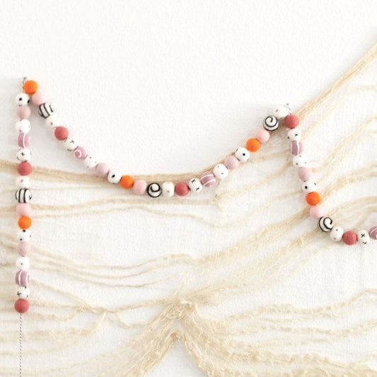 Halloween Felt Ball Garland - Orange, Black, White and Pink