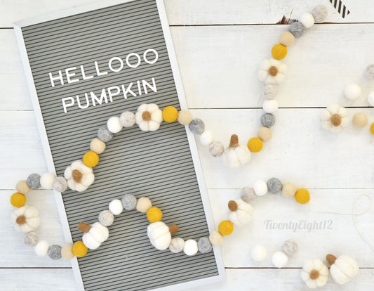 Fall Felt Ball Garland - White Pumpkins