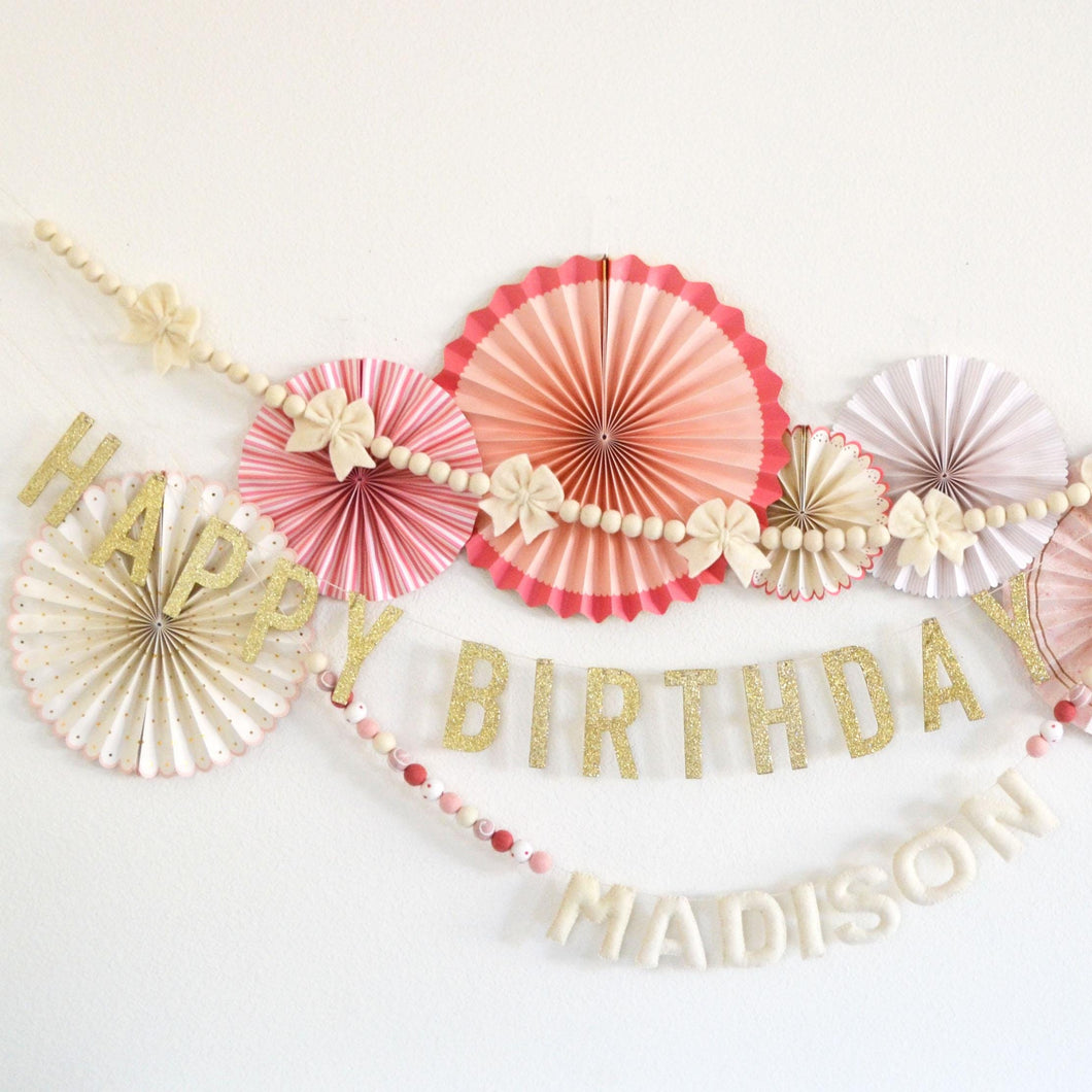 Felt Garland | Felt Bow Garland | Boho Decor | Reusable Happy Birthday Banner |  Birthday Party Decor | Name Garland | Personalized Banner