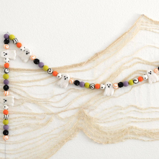 Ghost Halloween Garland - Felt Ball Garland, Halloween Felt Garland, Halloween Decor, Halloween Garland, Felt Ghost, Halloween Decoration