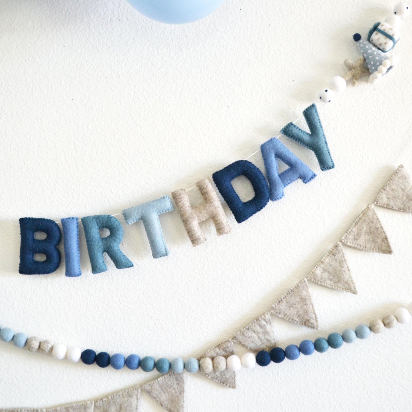 Happy Birthday Felt Banner or Blue Ombré Felt Ball Garland or Tan Felt Pennant Flag Banner