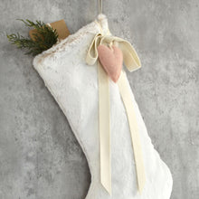 Snow White Faux Fur Christmas Stocking with Felt Heart and Velvet Bow | Stocking for Kids | Girls Christmas Stocking | Christmas Decor