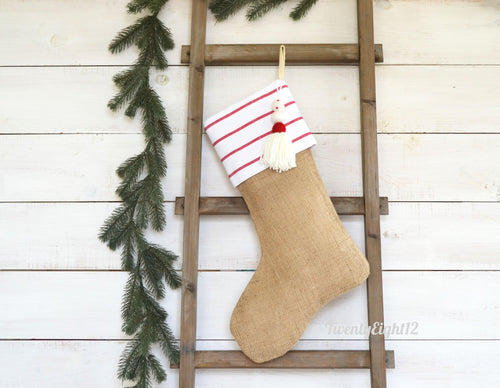 Striped Christmas Stocking - Red and White Striped Stocking, Christmas Stocking, Kids Stocking, Personalized Christmas Stocking, Stockings