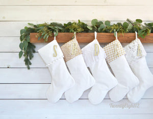 Personalized Christmas Stocking - Gold Polka Dot Stocking, Stockings, Personalized Christmas Stocking, Christmas Stocking, Gold Stocking