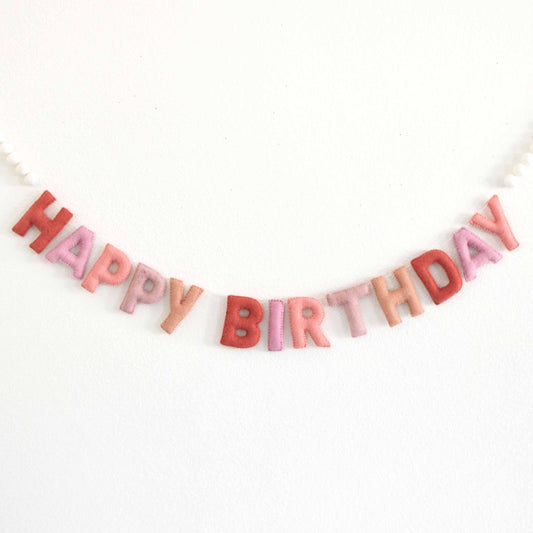 Pink Ombré Happy Birthday Reusable Felt Banner