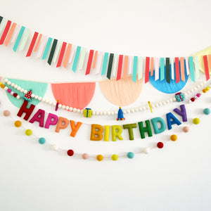 Rainbow Garland | Happy Birthday Banner | Rainbow Party Decorations | Felt Ball Garland | Felt Balls 4cm| Pom Pom Garland | Rainbow Garland