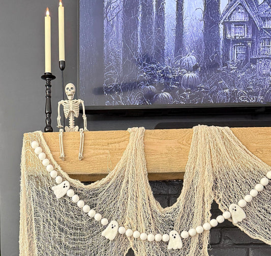 Halloween Felt Ball Garland - White Ghost