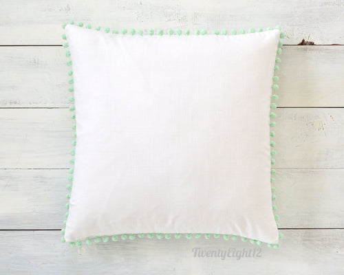 Mint Pom Pom Pillow Cover -  20