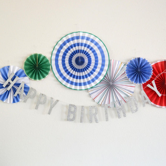 Reusable Silver Glitter Happy Birthday Banner