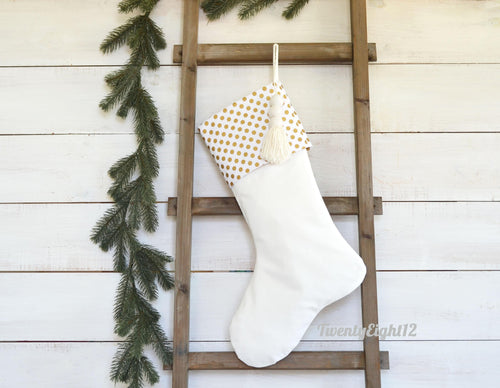 Personalized Christmas Stocking - Gold Polka Dot Stocking, Stockings, Personalized Christmas Stocking, Christmas Stocking, Gold Stocking