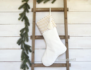 Personalized Christmas Stocking - Gold Polka Dot Stocking, Stockings, Personalized Christmas Stocking, Christmas Stocking, Gold Stocking